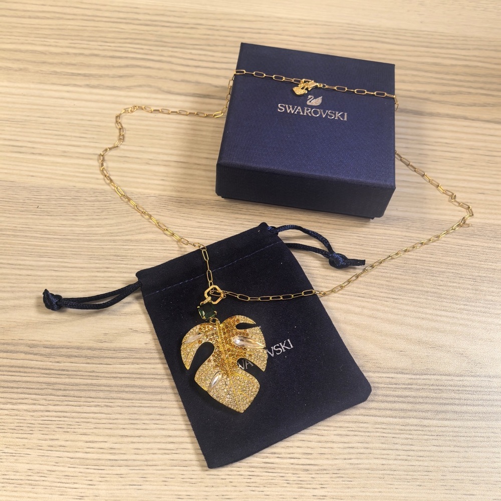 Swarovski Gold Monstera Leaf Necklace